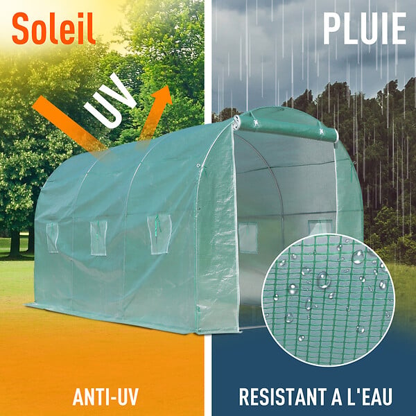 OUTSUNNY - Serre de jardin tunnel surface sol 8 m² 4L x 2l x 2,10H m châssis tubulaire renforcé porte zippée 6 fenêtres enroulables vert - large