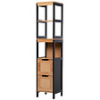 HOMCOM - Meuble colonne rangement salle de bain style cosy dim. 30L x 30l x 144H cm 3 étagères 2 tiroirs bambou MDF noir - vignette