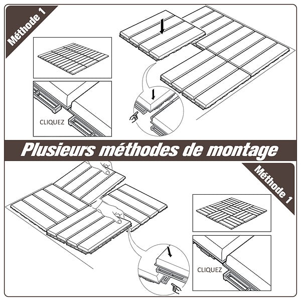 OUTSUNNY - Caillebotis - dalles terrasse - lot de  9 - emboîtables, installation très simple - petits carreaux composite plastique imitation bois chocolat - large