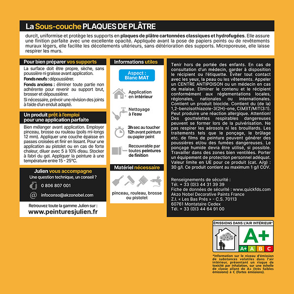 JULIEN - Sous-couche Plaques de plâtre cartonnees MAT Blanc 0.5L - large