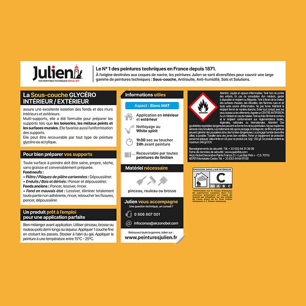 JULIEN - Peinture sous-couche Glycéro - Blanc - Mat - 2,5L - large