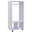 HOMCOM - Portant à vêtements penderie mobile avec roulettes 2 niches + grand espace penderie panneaux particules blanc - vignette