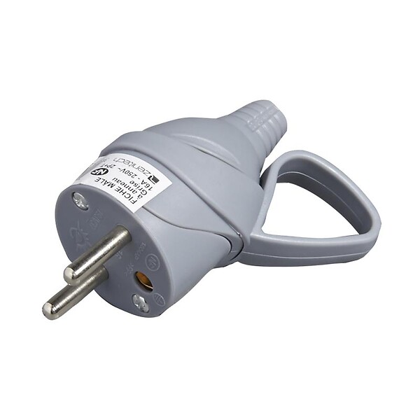 ZENITECH - Fiche électrique mâle à anneau 2 pôles + terre 16 A. gris - large