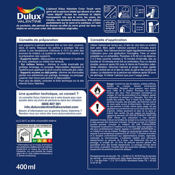 DULUX VALENTINE - Aérosol Dulux Valentine Color Touch Effet Verre Givré 400 ML - large