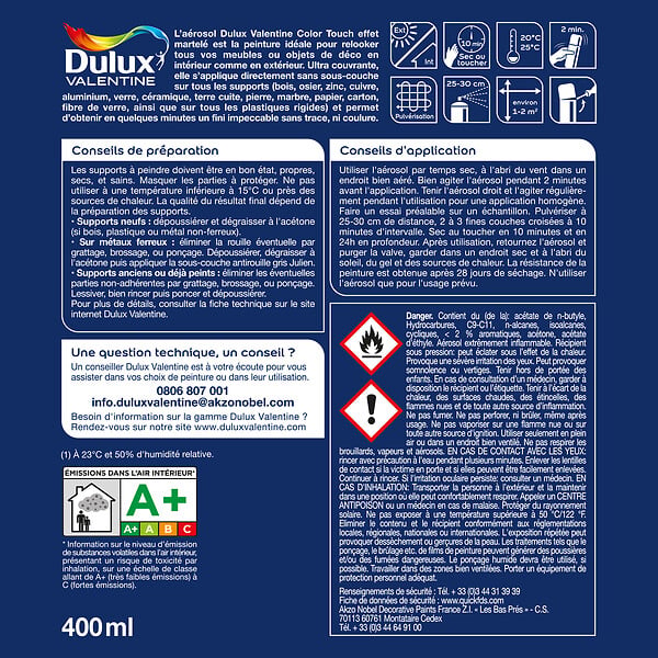 DULUX VALENTINE - Aérosol Dulux Valentine Color Touch Effet Martelé Gris Alu 400 ML - large