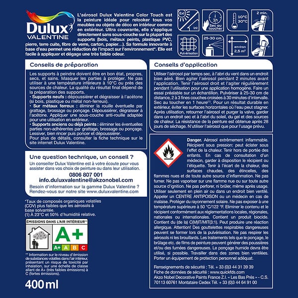 DULUX VALENTINE - Aérosol Color Touch - Mandarine - Brillant - 400ml - large