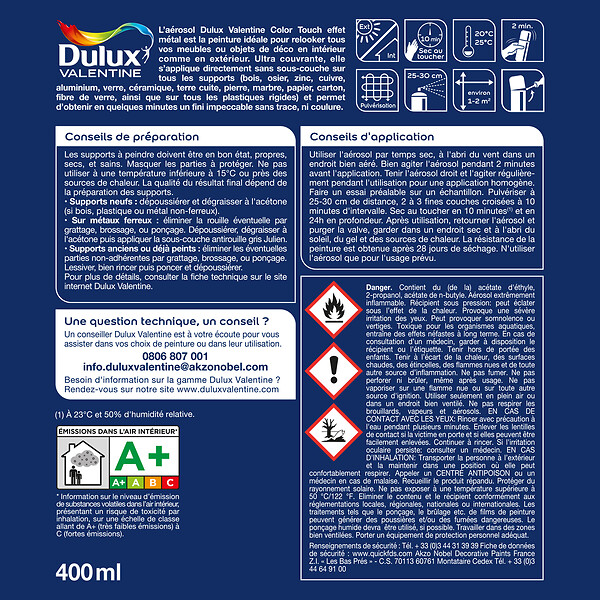 DULUX VALENTINE - Aérosol Color Touch - Effet Métal Or - 400ml - large