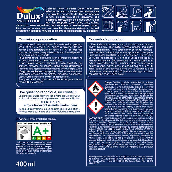 DULUX VALENTINE - Aérosol Color Touch - Argent - Effet Métal - 400ml - large