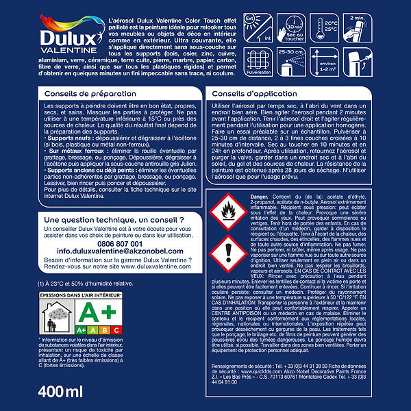 DULUX VALENTINE - Aérosol Dulux Valentine Color Touch Effet Pailleté Or 400 ML - large
